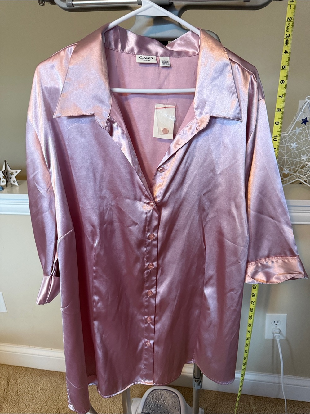 Cato Satin Button-Front Sleep Shirt in Blush Pink